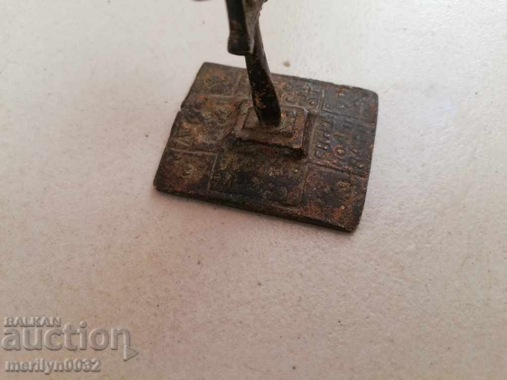 Sigiliu ceremonial din bronz renascentist pentru prescură, cruce, răstignire - 5