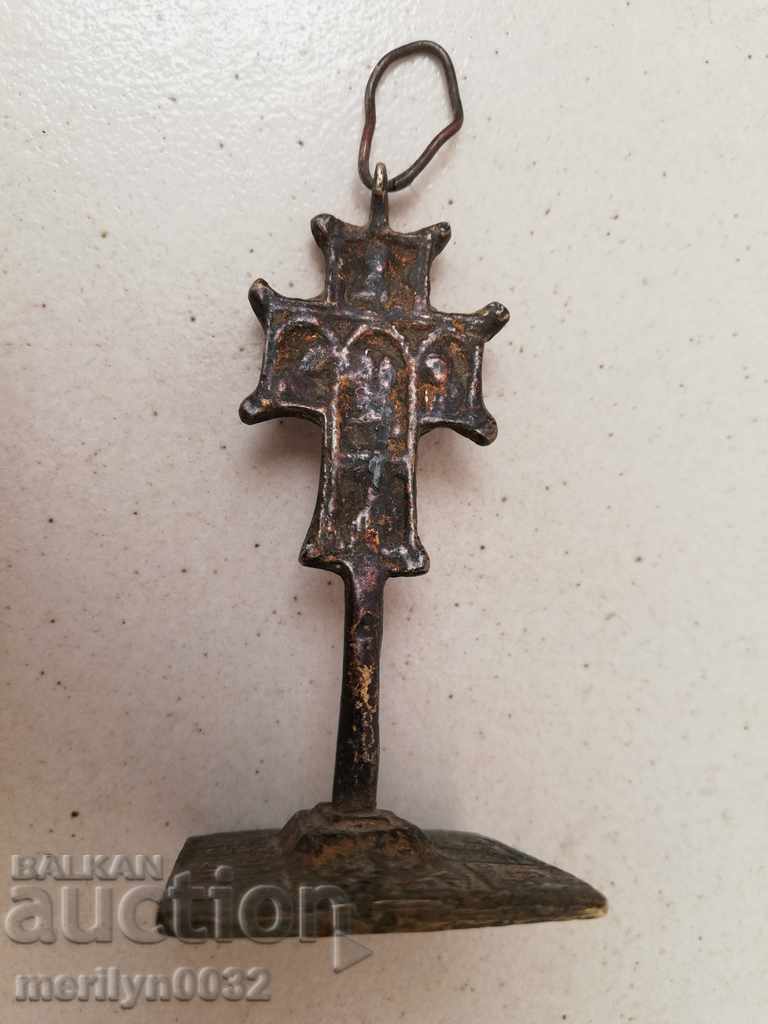 Sigiliu ceremonial din bronz renascentist pentru prescură, cruce, răstignire - 6