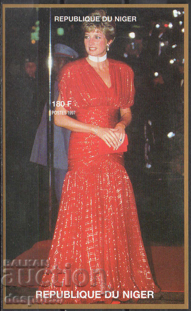 1998. Niger. Princess Diana in red. Block.