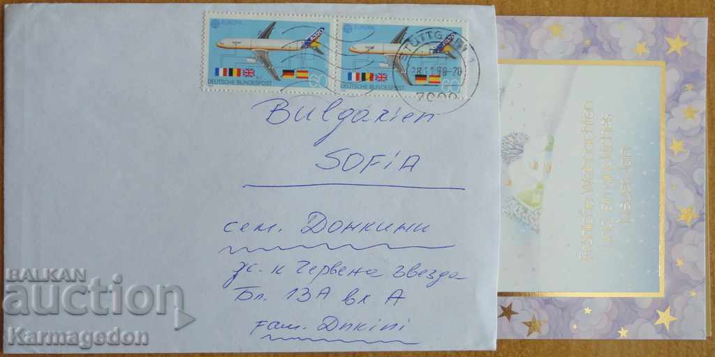 Plic de călătorie cu o carte poștală din Germania - RFA, din anii 80 Plic de călătorie cu o carte poștală din Germania - RFA, din anii 80