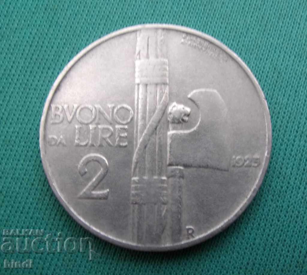 Italy 2 pounds 1925 Rare Coin