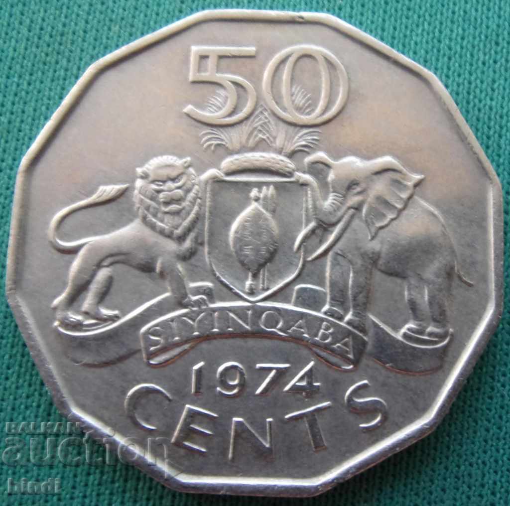Swaziland 50 de cenți 1974 Moneda rară