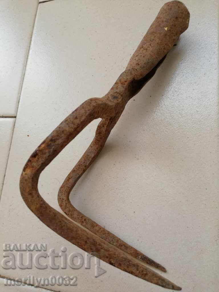 Auction Old Wrought Two Prong, Pitchfork, Wrought Iron Auction Old Wrought Two Prong, Pitchfork, Wrought Iron
