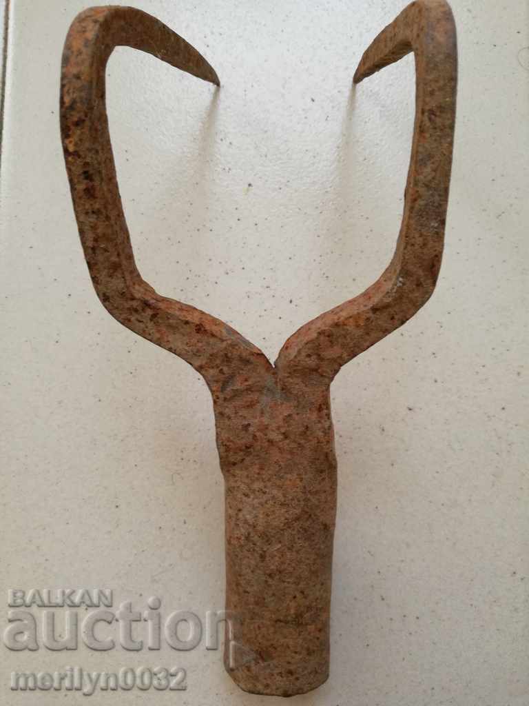 Old Wrought Two Prong, Pitchfork, Wrought Iron - 5 Old Wrought Two Prong, Pitchfork, Wrought Iron - 5