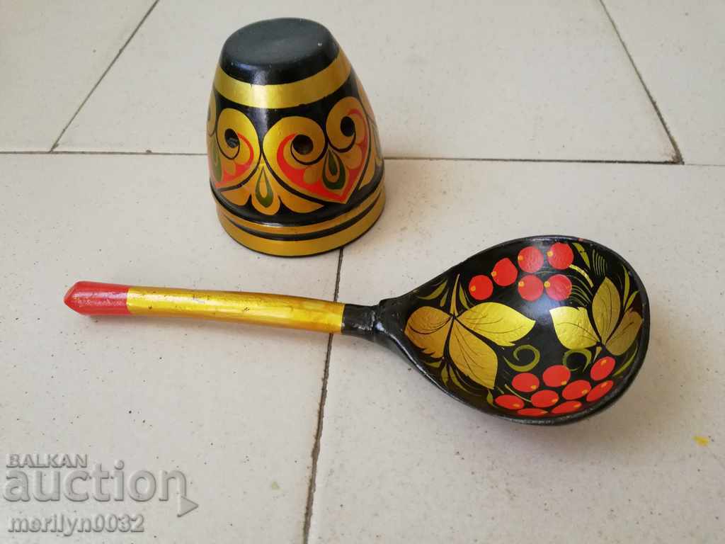 Ζωγραφισμένο αναμνηστικό κύπελλο και κουτάλι ΕΣΣΔ - 7