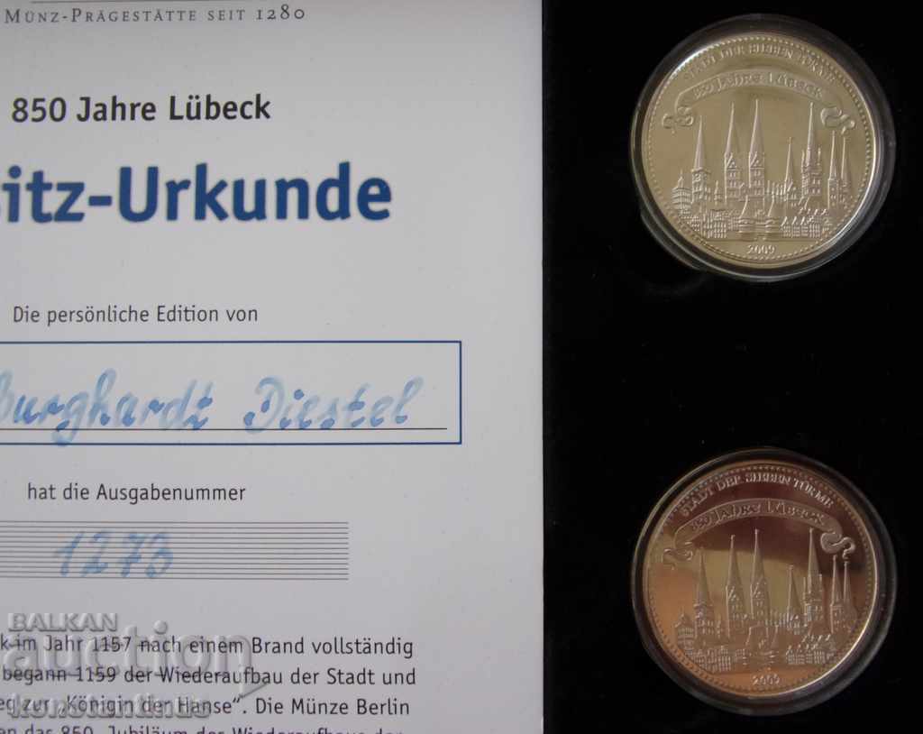850 de Luebeck 7 bucăți de argint fiecare 14,6g. 36mm PROOF UNC - 5