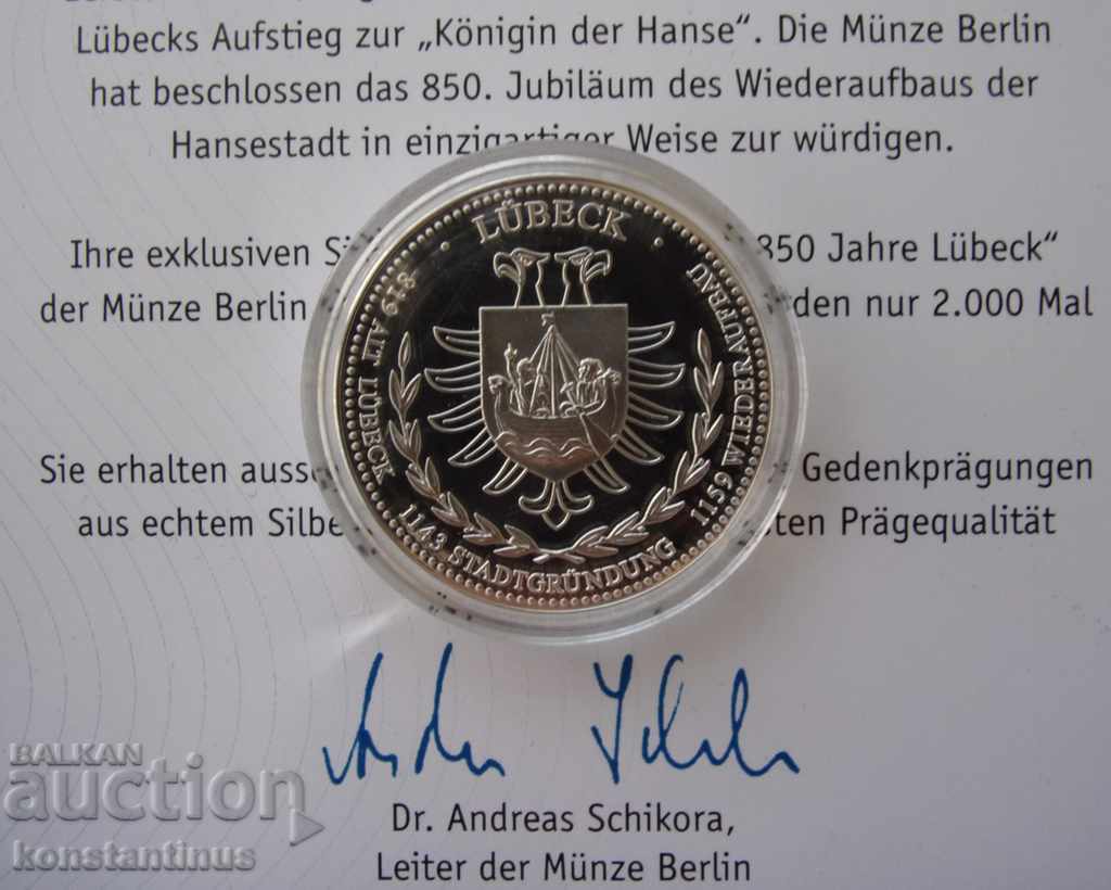 850 de Luebeck 7 bucăți de argint fiecare 14,6g. 36mm PROOF UNC - 7