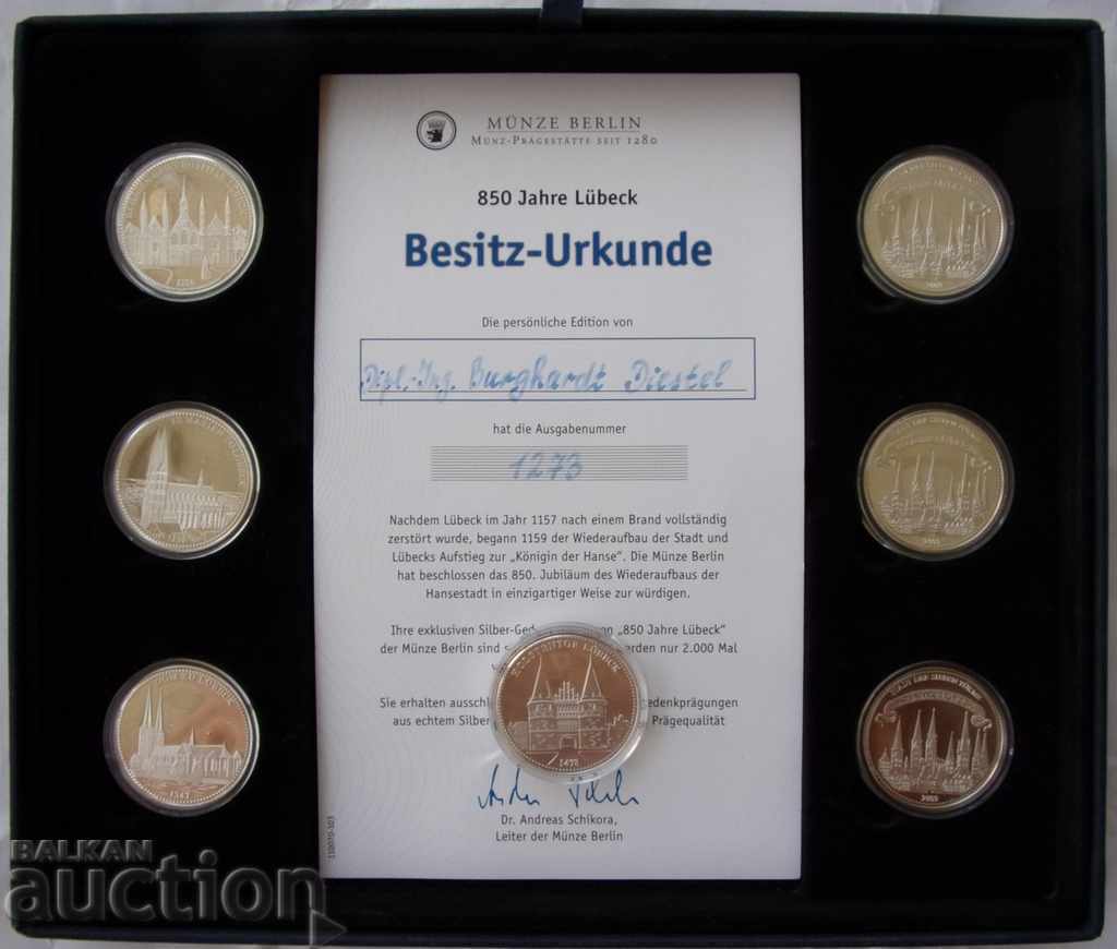 850 Luebeck 7 pieces of silver each 14,6g. 36mm PROOF UNC