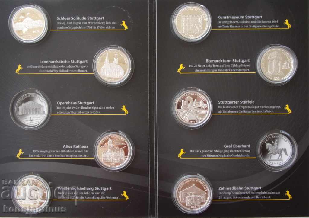 800 Stuttgart 8 pcs Silver each 14.8g. 36mm PROOF UNC