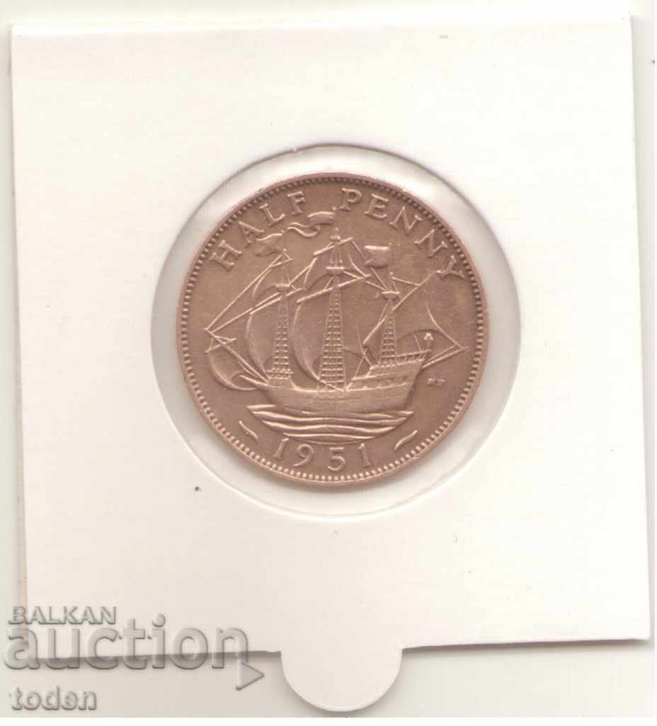 ++United Kingdom-½ Penny-1951-KM# 868-George VI