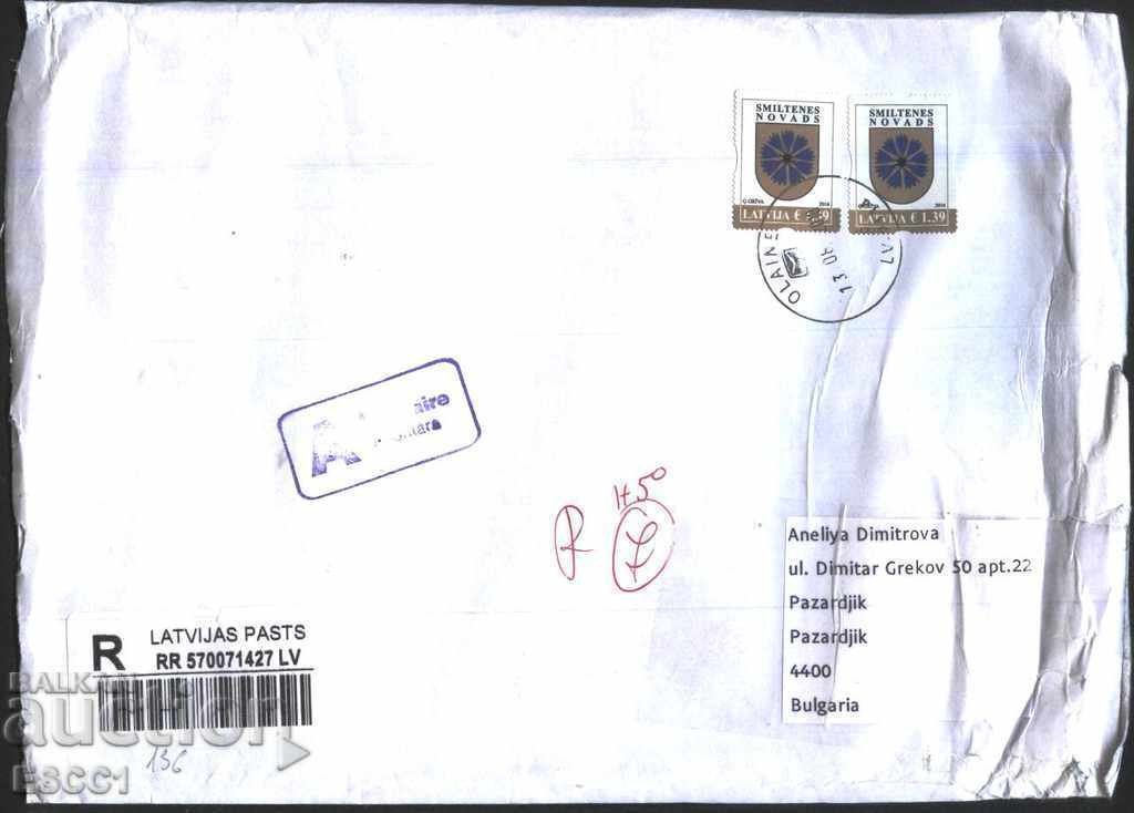 Traveled envelope brand Coat of arms 2016 from Latvia