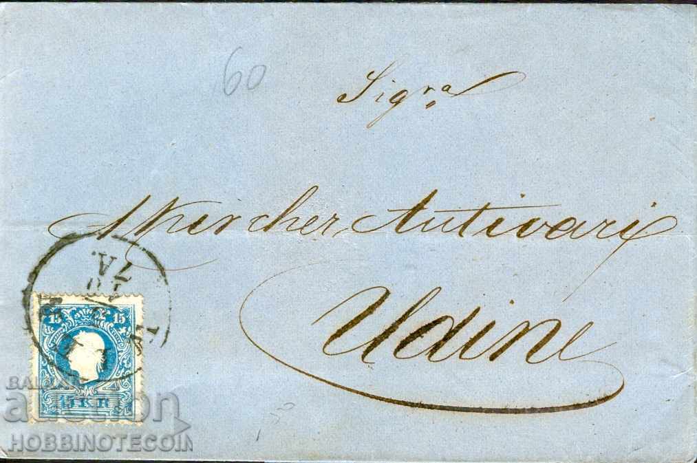 PLIC PASAPORT 15 Kr din AUSTRIA VIENA către UDINESE ITALIA 1859 PLIC PASAPORT 15 Kr din AUSTRIA VIENA către UDINESE ITALIA 1859