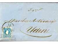 PASSPORT ENVELOPE 15 Kr from AUSTRIA VIENNA to UDINESE ITALY 1859