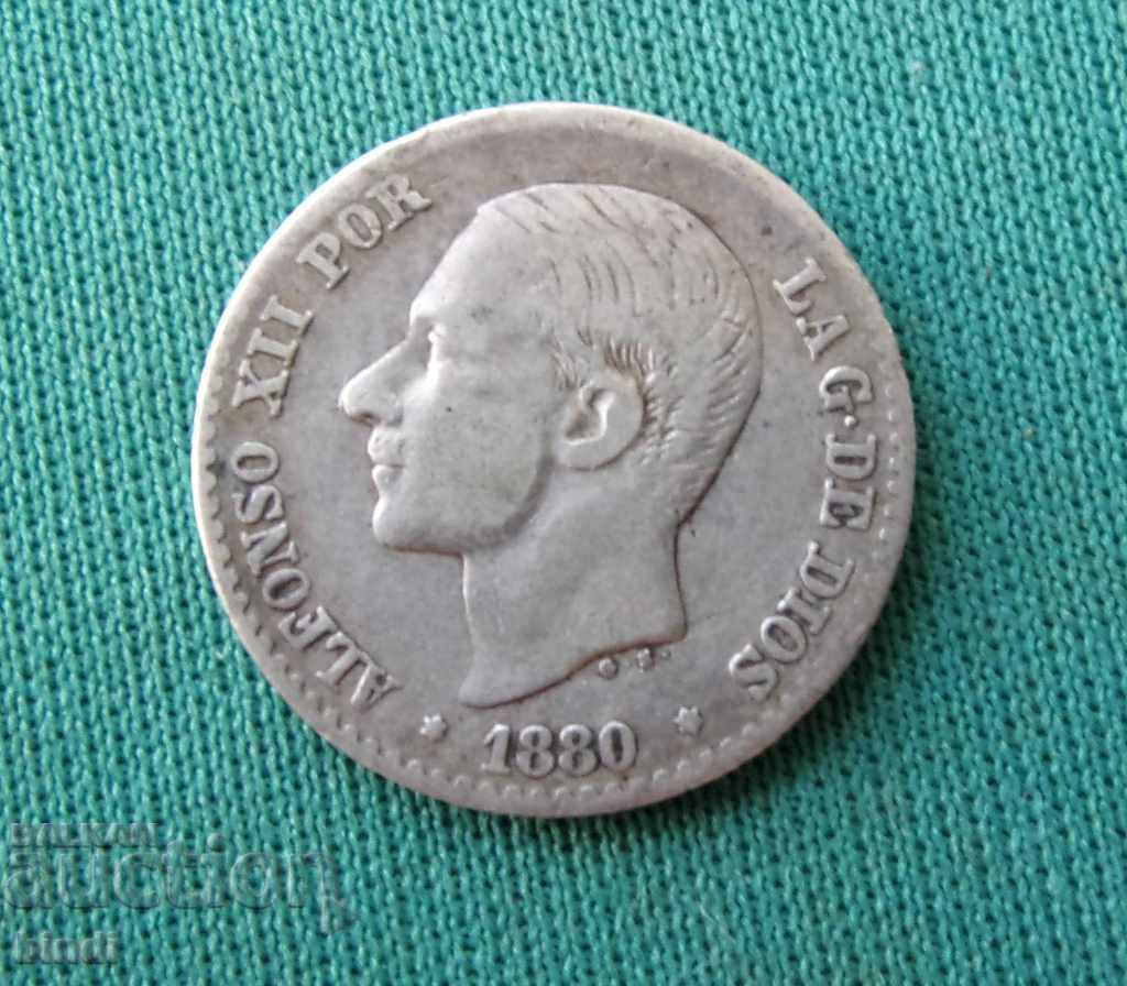 Spain 50 Cent. 1880 Silver Rare Coin