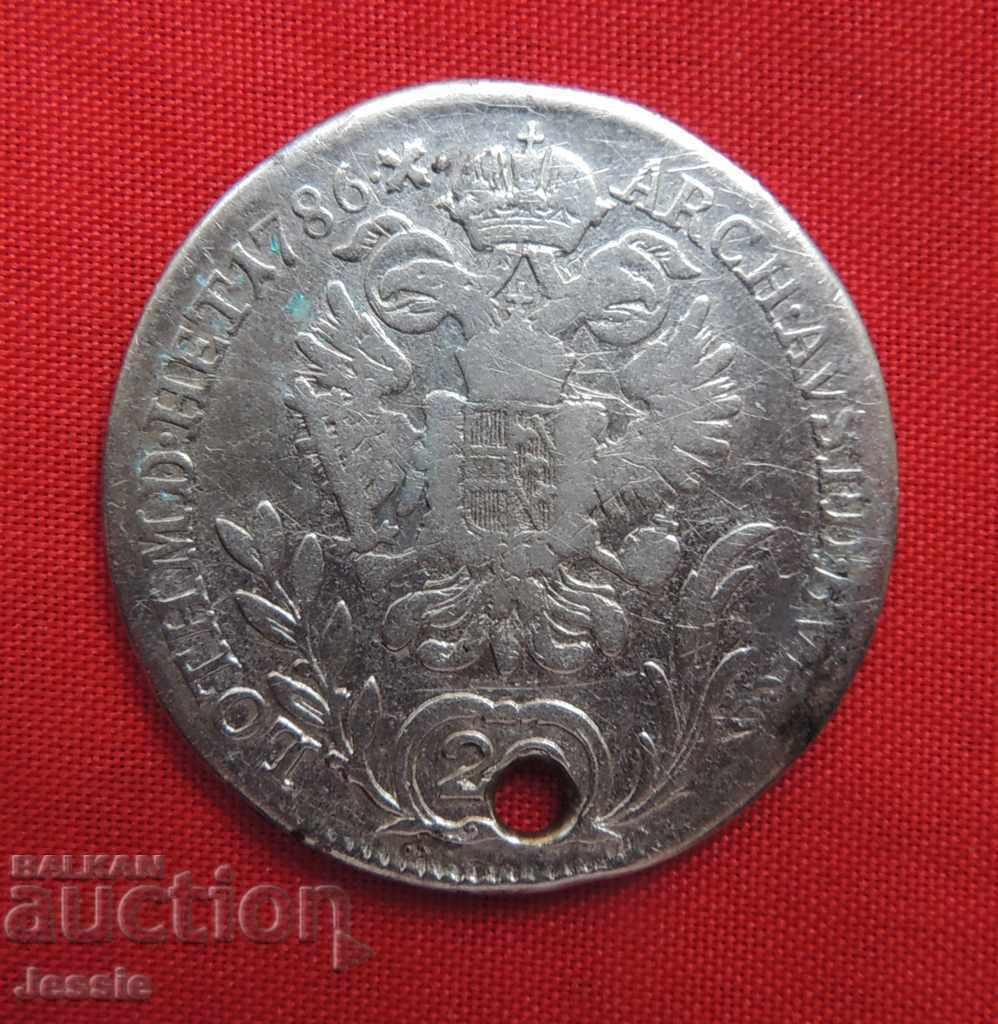 20 кройцера Австроунгария 1786 B сребро -Йозеф II