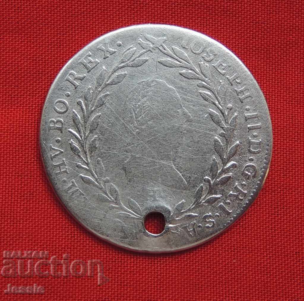 20 Kreuzer Austria-Hungary 1789 H Silver -Joseph II with price 16.80 BGN | € 8.59