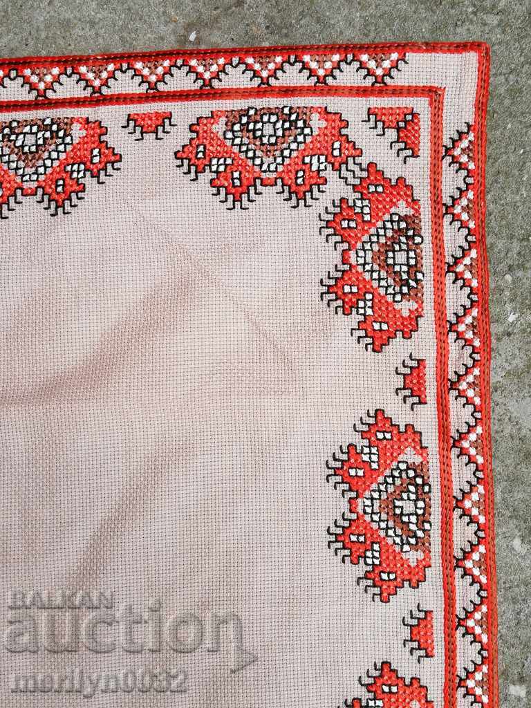 Old embroidered check, tablecloth, milo, Bulgarian embroidery - 7 Old embroidered check, tablecloth, milo, Bulgarian embroidery - 7