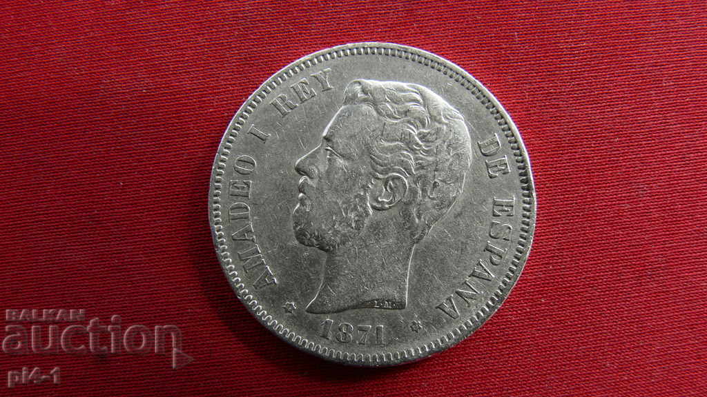 5 Pesetas - 1871 - Spain 5 Pesetas - 1871 - Spain