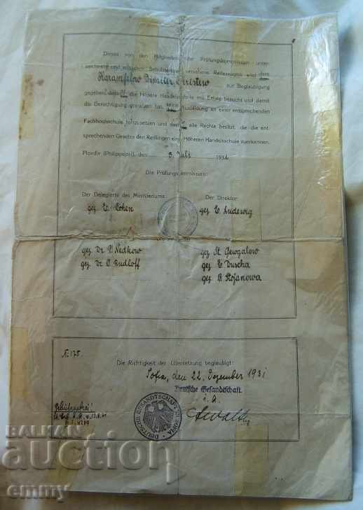 Delivery of Testimony from German Higher School of Business Plovdiv 1931 Delivery of Testimony from German Higher School of Business Plovdiv 1931