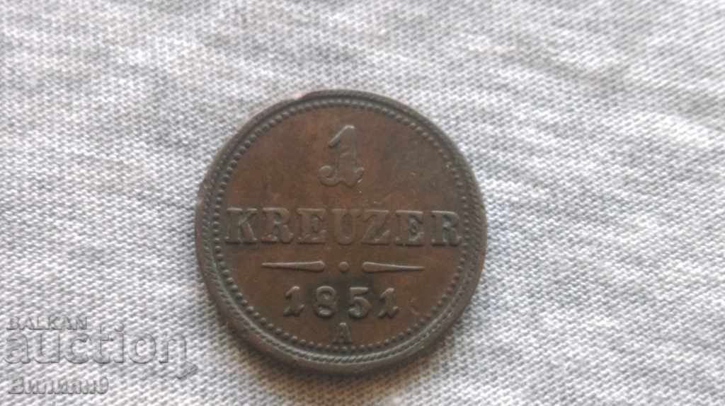 Австро - Унгария  1 кройцер 1851 - Виена