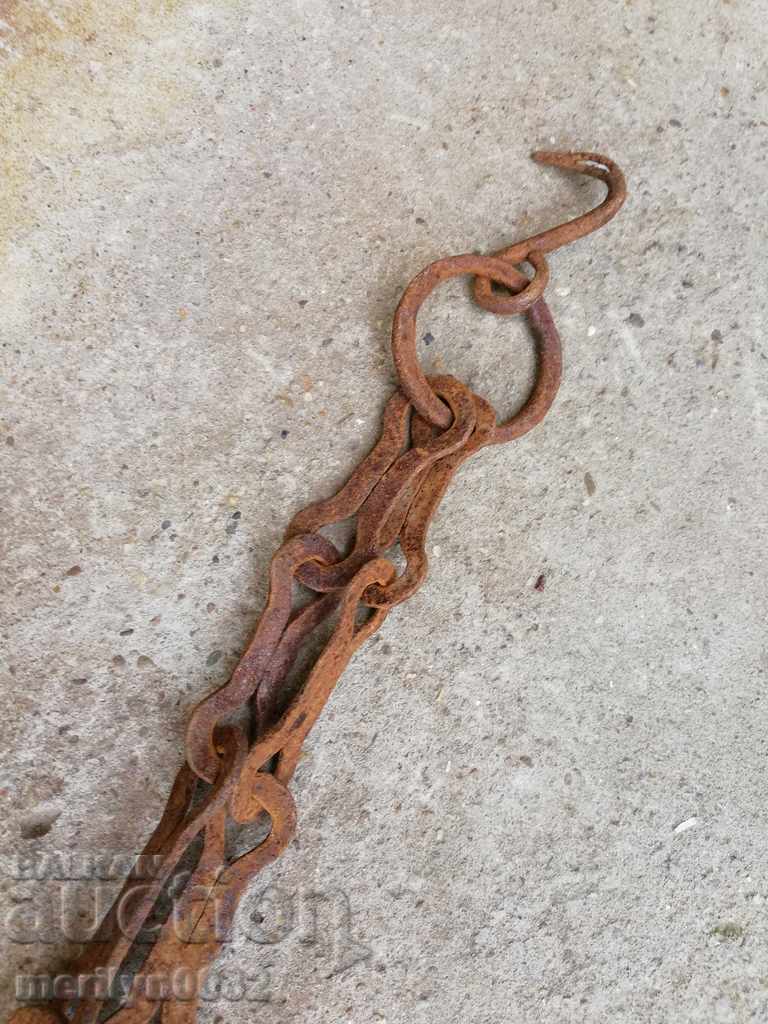 Auction Old wrought iron chain with hook, hearth chain hook chain Auction Old wrought iron chain with hook, hearth chain hook chain