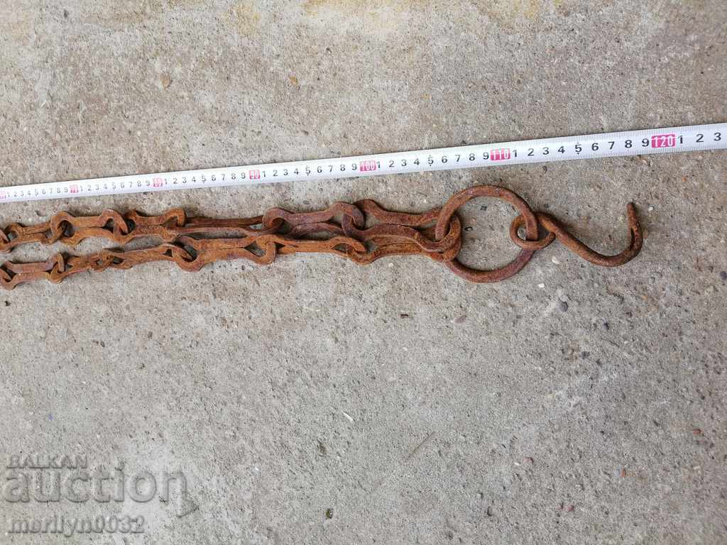 Old wrought iron chain with hook, hearth chain hook chain - 5 Old wrought iron chain with hook, hearth chain hook chain - 5