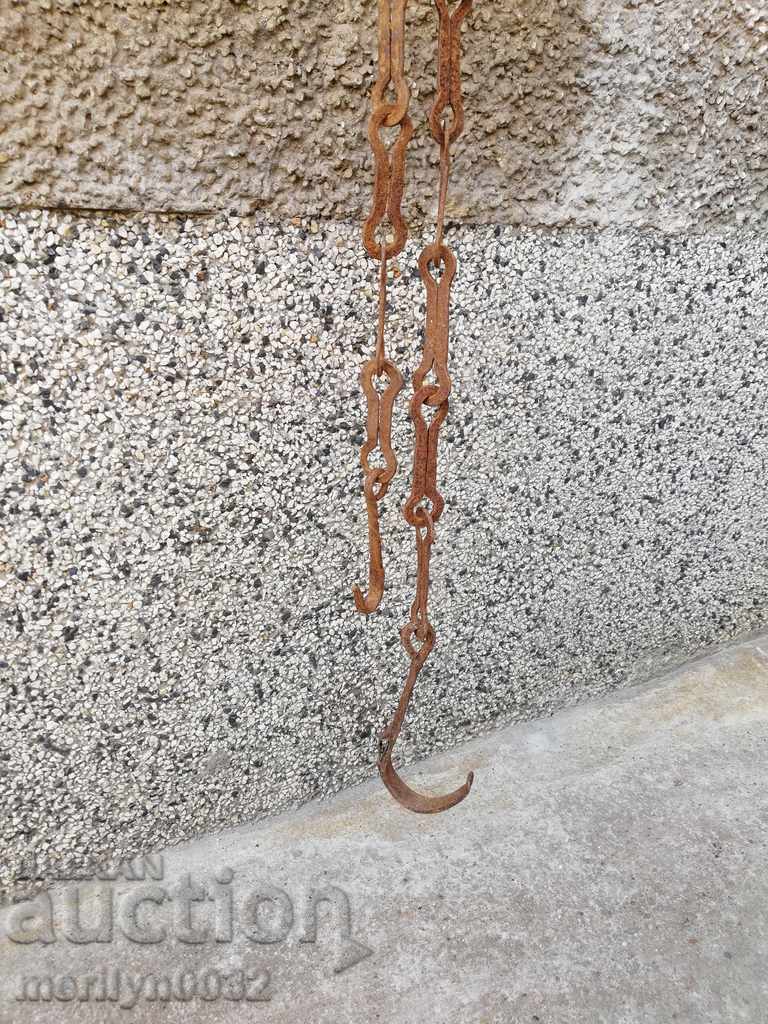 Old wrought iron chain with hook, hearth chain hook chain - 6 Old wrought iron chain with hook, hearth chain hook chain - 6