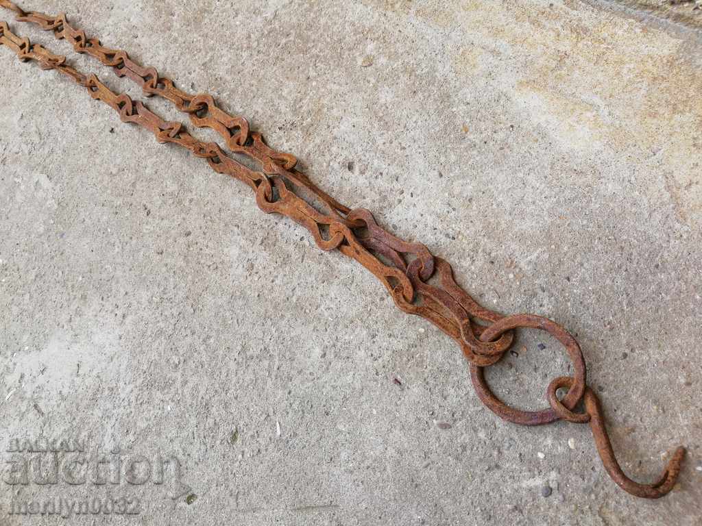 Old wrought iron chain with hook, hearth chain hook chain - 7 Old wrought iron chain with hook, hearth chain hook chain - 7