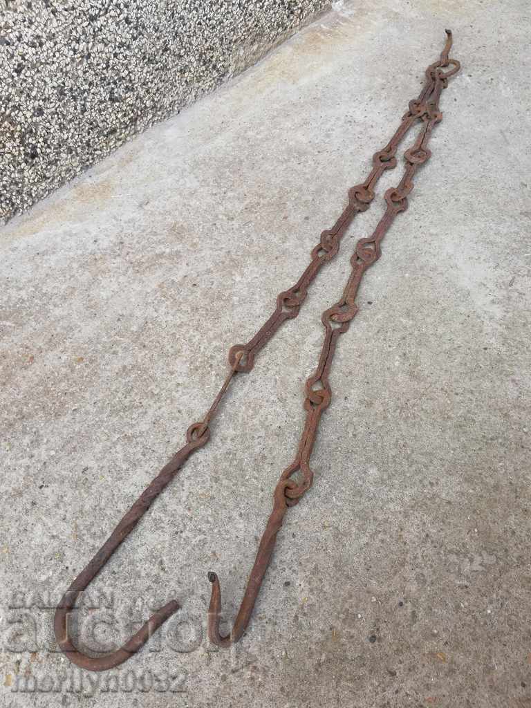 Auction Old forged chain with hook, hearth for hearth chain hook Auction Old forged chain with hook, hearth for hearth chain hook