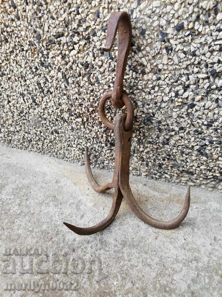 Auction  Old forged hook, quail, anchored iron