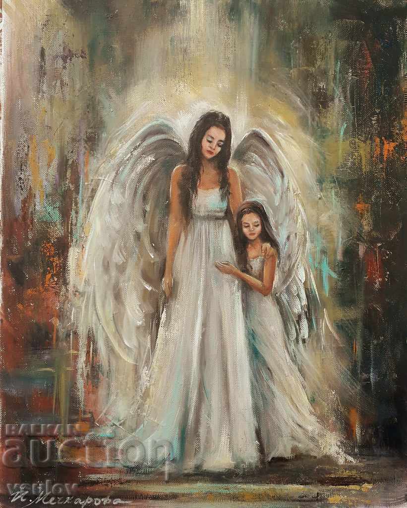 ANGEL WINGS - femeie, fată, pictură în ulei