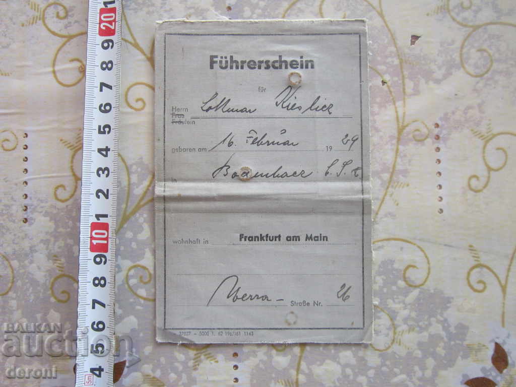 Old German document driving license photo