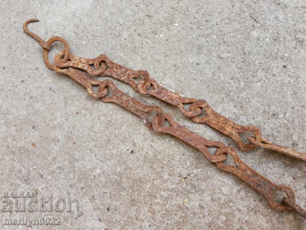 Old wrought iron chain with hook, hearth chain hook chain - 5 Old wrought iron chain with hook, hearth chain hook chain - 5
