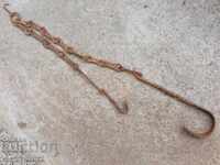 Old wrought iron chain with hook, hearth chain hook chain
