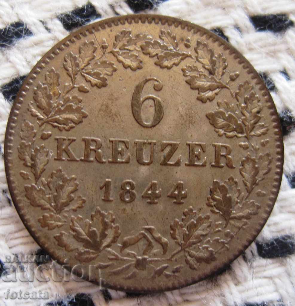 6 Kreuzer 1844 Μπάγερν Λούντβιχ Ι. 1825-1848.