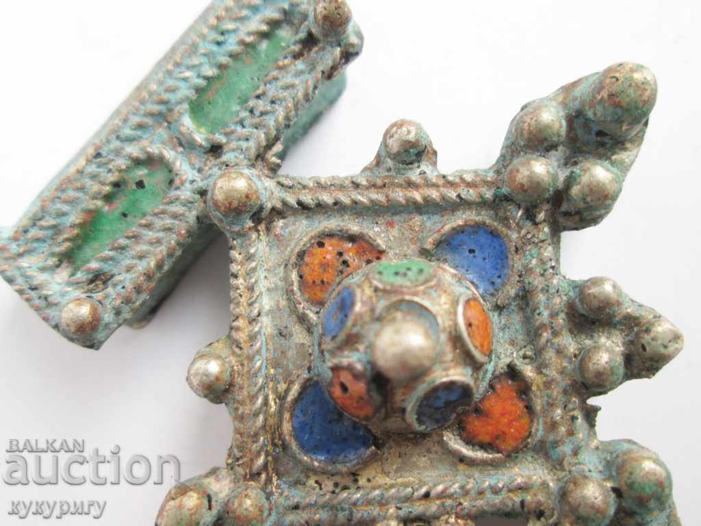 Old antique necklace pendant handmade with enamel - 5