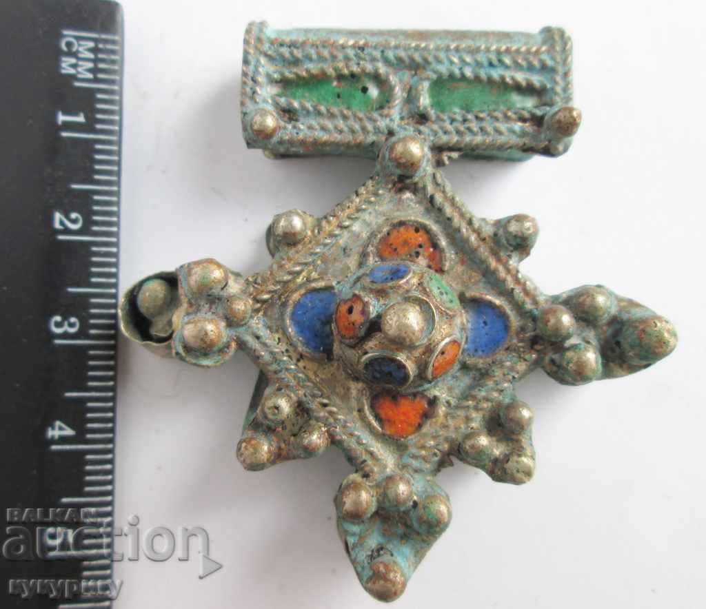 Old antique necklace pendant handmade with enamel - 7