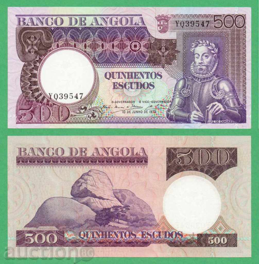 (¯`'•.¸ PORTUGUESE ANGOLA 500 escudos 1973 UNC ¸.•'´¯)