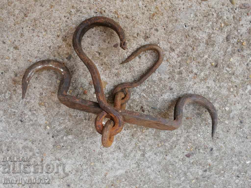 An old forged scraping hook, double twin - 7 An old forged scraping hook, double twin - 7