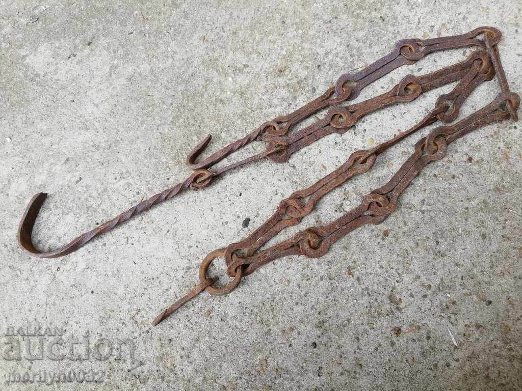 Old forged chain with hook, hearth for hearth chain hook - 6