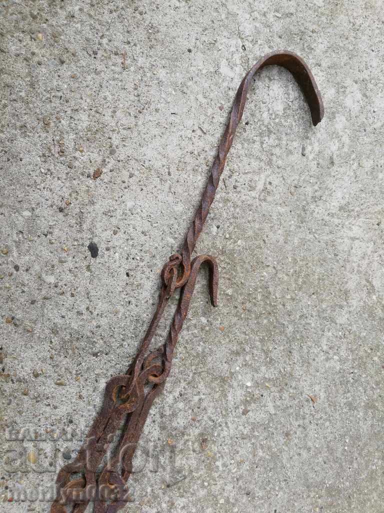 Old forged chain with hook, hearth for hearth chain hook - 7