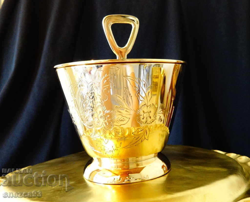 Brass goblet with lid, sugar bowl.