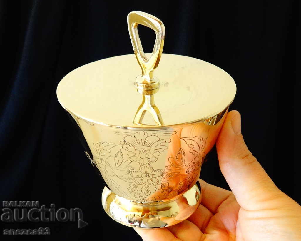 Bronze sugar bowl, cup with lid, baroque, 320 gr