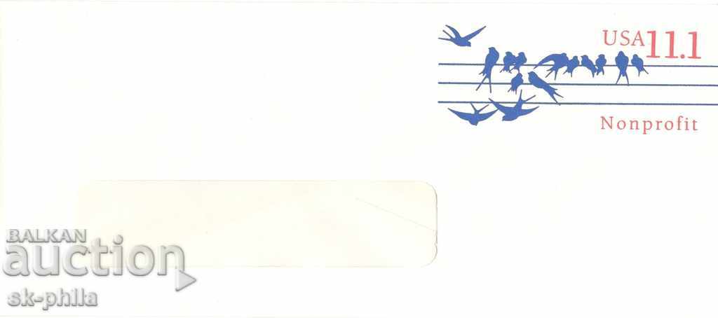 Пощенски плик с таксов знак 11,1 цента - лястовици