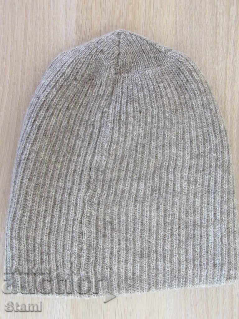 Gray machine knit wool hat, 100% wool, Mongolia