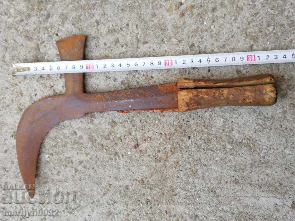 Auction  Old forged scythe, blade, wrought iron, knife, cleaver