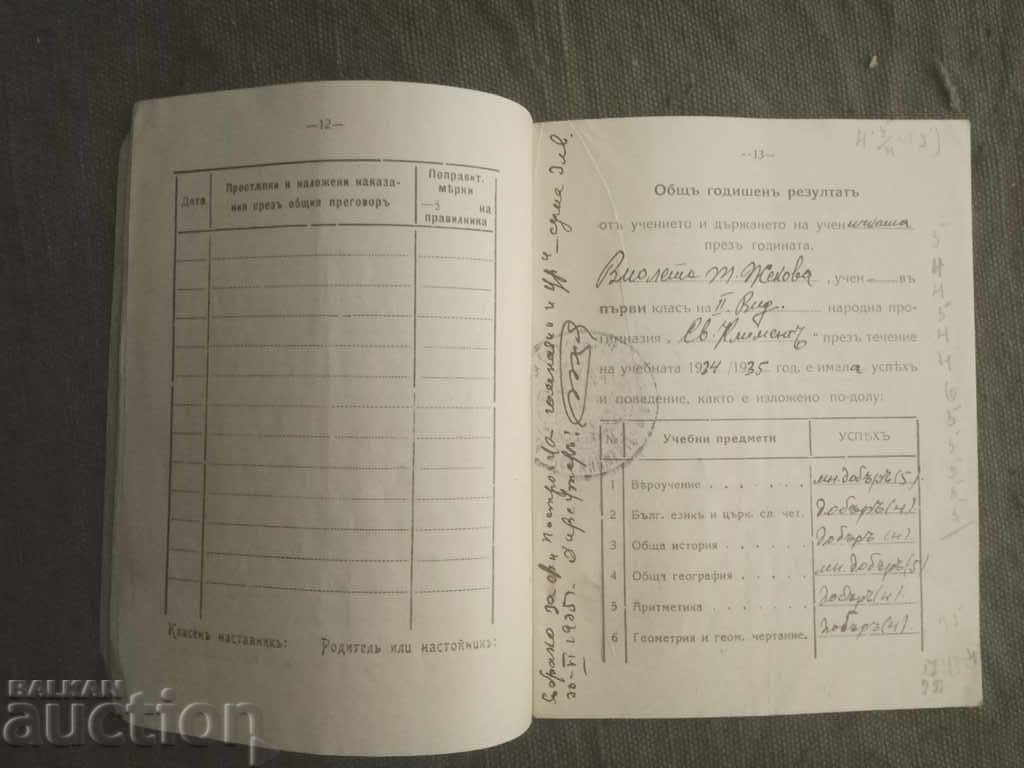 Delivery of Student's Book "St. Kliment" Vidin 1934-7 Delivery of Student's Book "St. Kliment" Vidin 1934-7