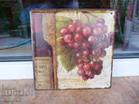 Metal plate wine grapes red restaurant winery barrel