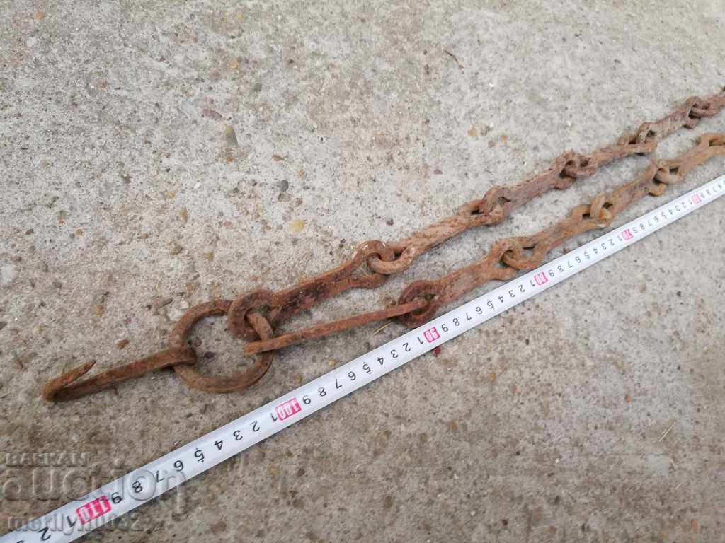 Auction Old forged chain with hook, hearth for hearth chain hook Auction Old forged chain with hook, hearth for hearth chain hook