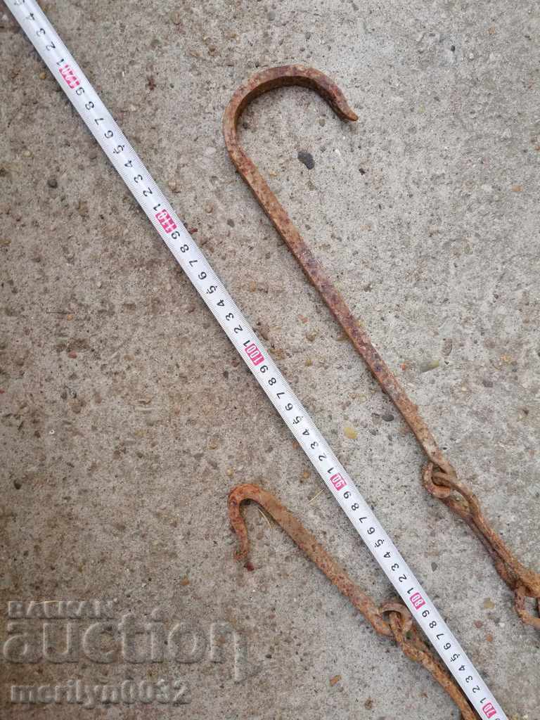 Auction Old forged chain with hook, hearth for hearth chain hook Auction Old forged chain with hook, hearth for hearth chain hook